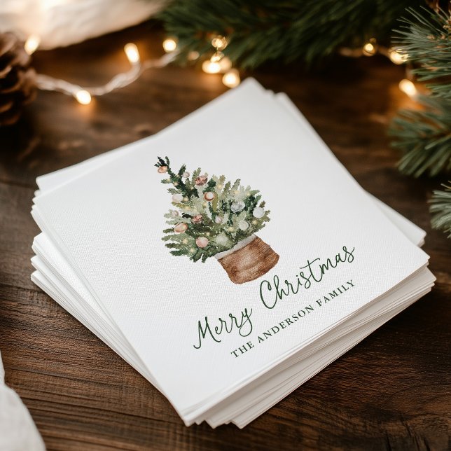 Rustic Christmas Tree Ornaments Neutral Holiday Napkin (Creator Uploaded)