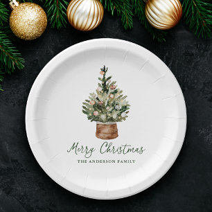 Rustic Christmas Tree Ornaments Neutral Holiday Paper Plate