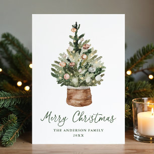 Rustic Christmas Tree Ornaments Neutral Non-Photo Holiday Card
