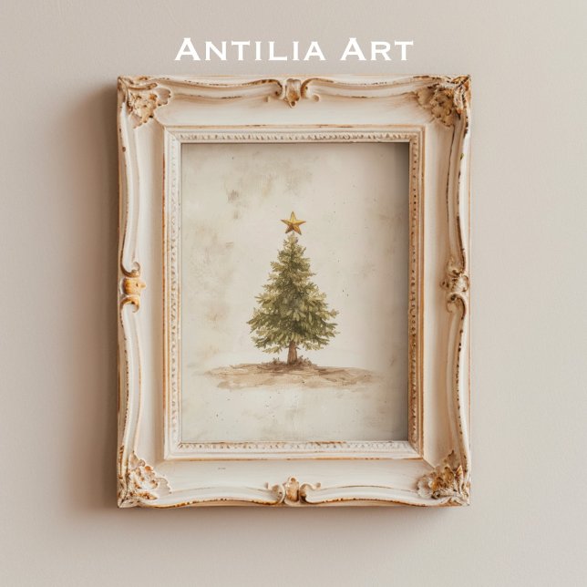 Rustic Christmas Tree Painting Vintage Fir Tree Poster (Creator Uploaded)