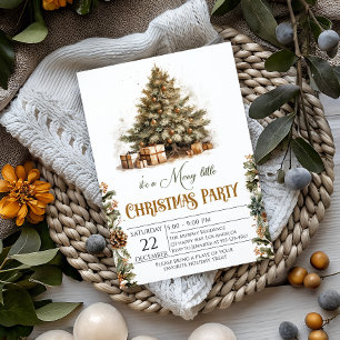 Rustic Christmas Tree Party with Gold Accents     Invitation