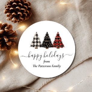 Rustic Christmas Tree Pattern Custom Classic Round Sticker