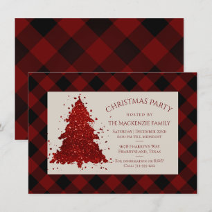 Rustic Christmas Tree   Red Buffalo Plaid Holiday Card