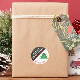 Rustic Christmas Tree Red Family Christmas Holiday Classic Round Sticker