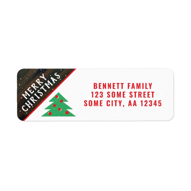 Rustic Christmas Tree Red Holiday Return Address (Front)