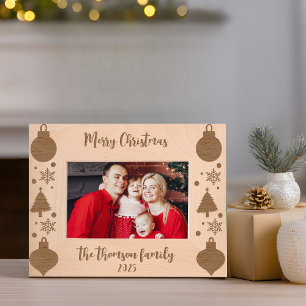 Rustic Christmas Tree Snowflake Ornaments Script Etched Frames