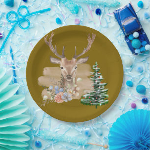 Rustic Christmas Tree with Brown-Beige Watercolor Paper Plate