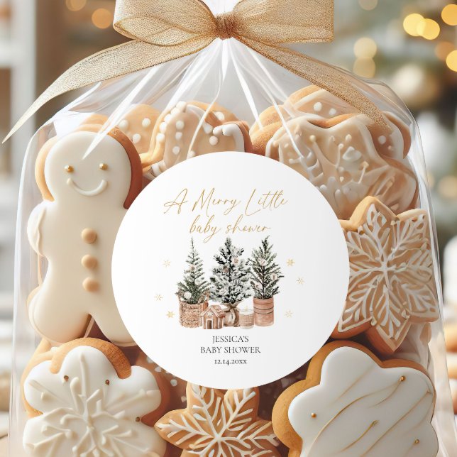 Rustic Christmas Trees A Merry Little Baby Shower Classic Round Sticker (Creator Uploaded)