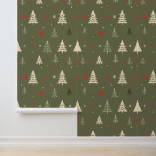 Rustic Christmas Trees and Snowflakes Wallpaper