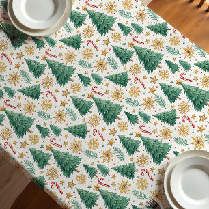 Rustic Christmas trees earthy red green tablecloth
