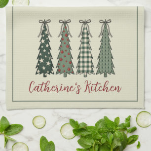 Rustic Christmas Trees Personalised Holiday Tea Towel