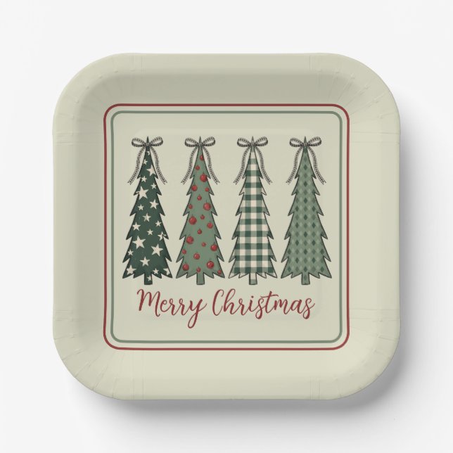 Rustic Christmas Trees Personalised Paper Plate (Front)