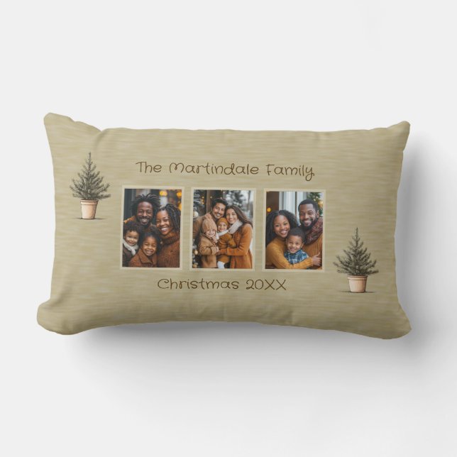 Rustic Christmas Trees Three Photo Personalised  Lumbar Cushion (Front)
