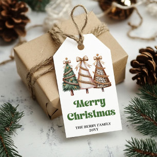 Rustic Christmas trees watercolor custom name gift Tags