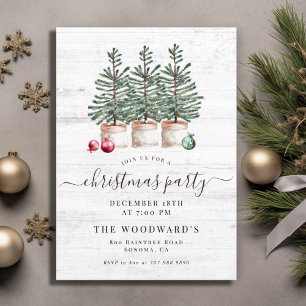 Rustic Christmas Trees Wood Holiday Party Invitation