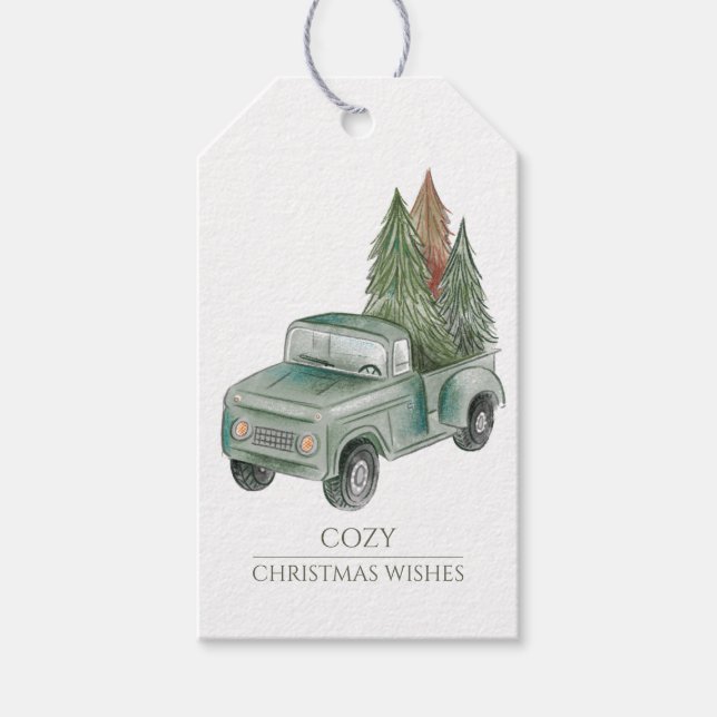 Rustic Christmas Truck Trees Gift Tags (Front)