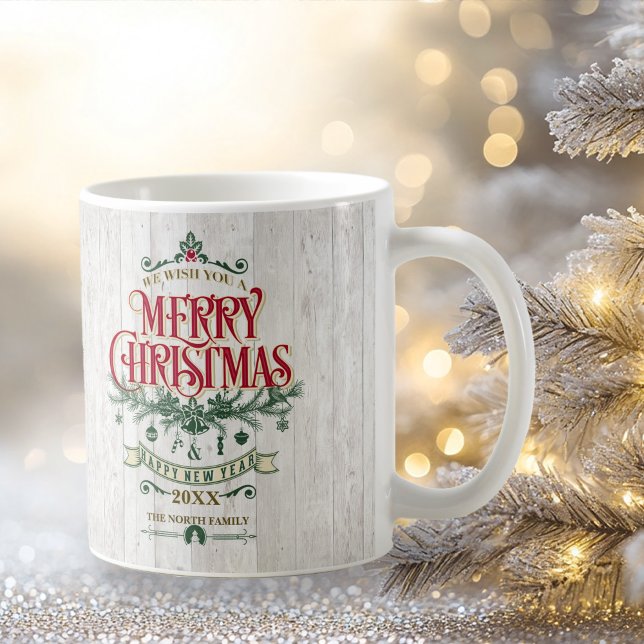 Rustic Christmas Typography Red/Green ID550 Coffee Mug (Creator Uploaded)