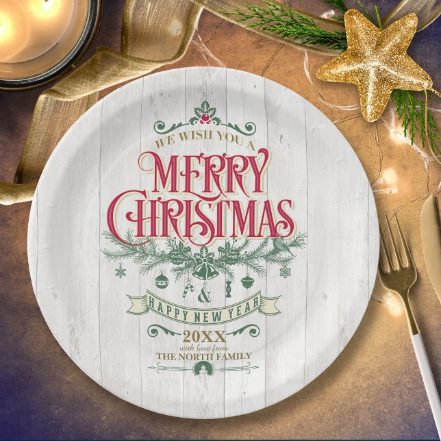 Rustic Christmas Typography Red/Green ID550 Paper Plate (Creator Uploaded)