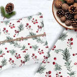 Rustic Christmas Watercolor Pine Branch Berry Tissue Paper<br><div class="desc">Rustic Christmas Watercolor Pine Branch Berry Tissue Paper featuring a sprig of gentle modern greenery of pine and berries. Please contact us at cedarandstring@gmail.com if you need assistance with the design or matching products.</div>