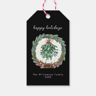 Rustic Christmas Watercolor Wreath Mistletoe Gift Tags