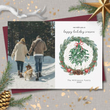 Rustic Christmas Watercolor Wreath Mistletoe