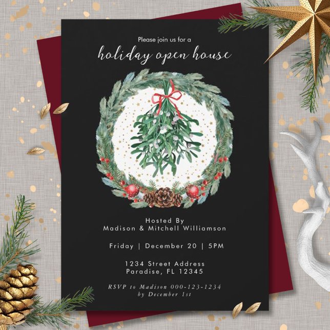 Rustic Christmas Watercolor Wreath Mistletoe  Invitation (Creator Uploaded)