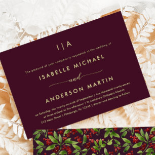 Rustic Christmas Wedding Burgundy Marsala Invitation