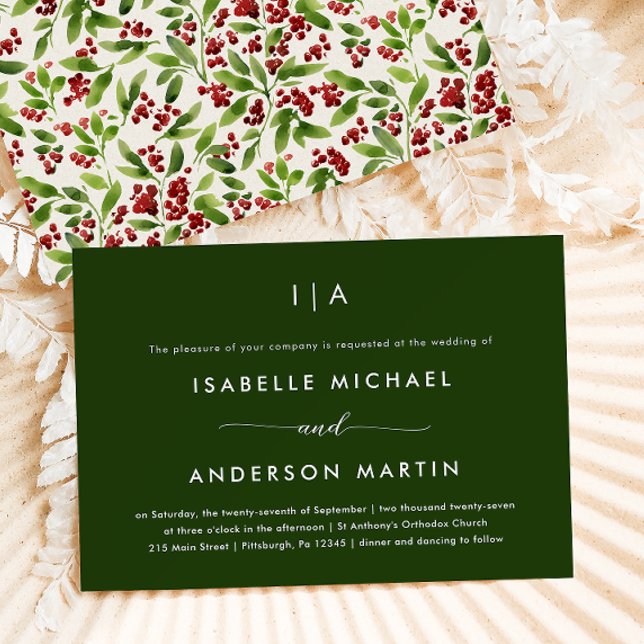 Rustic Christmas Wedding Green  Invitation (Creator Uploaded)
