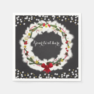 Rustic Christmas White Pine Wreath Holiday Party Napkin
