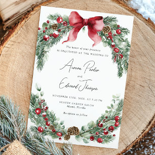 Rustic Christmas Winter Greenery Wedding Invitation