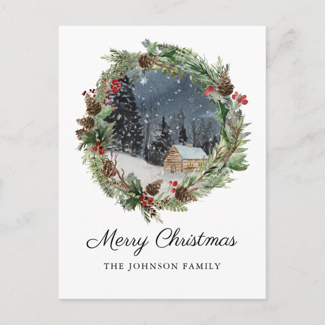 Rustic Christmas Winter Mountain Cabin Holiday Postcard (Front)