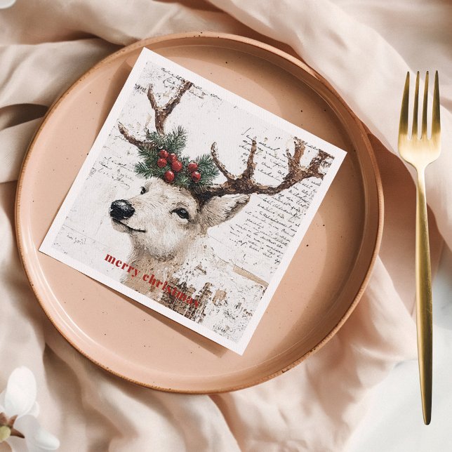Rustic Christmas Winter Reindeer Napkin (Creator Uploaded)