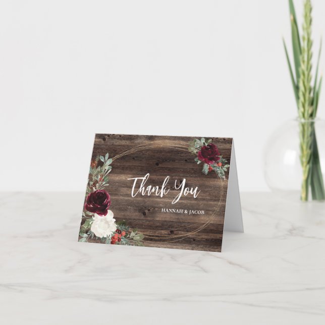 Rustic Christmas Winter Wedding Thank You Card (Front)