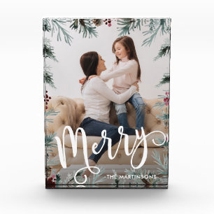 Rustic Christmas with Merry Script and Name Photo Block