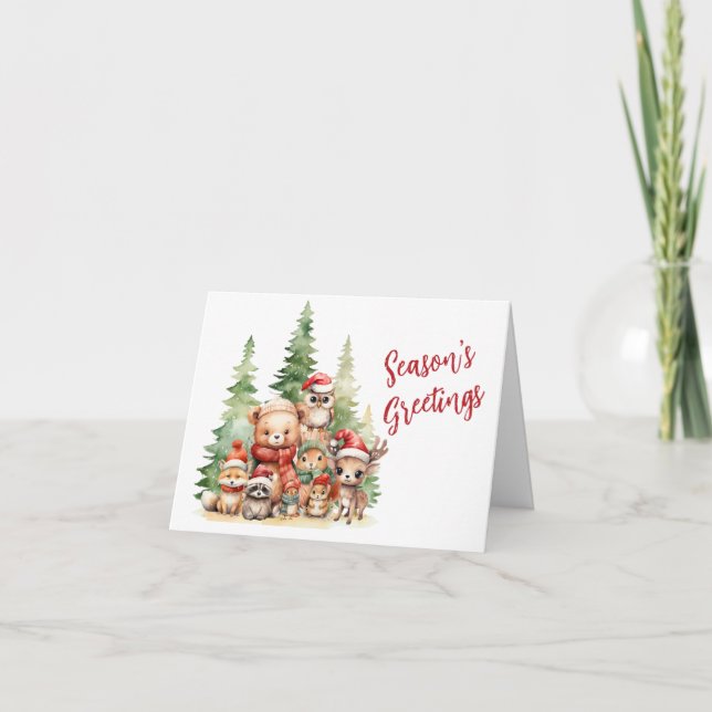 RUSTIC CHRISTMAS WOODLAND ANIMALS HOLIDAY CARD (Front)