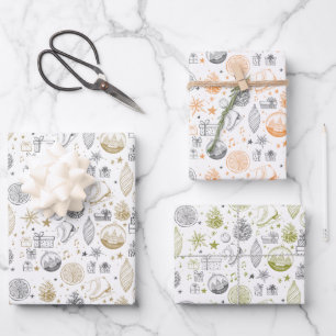 Rustic Christmas Wrapping Paper Sheet Set of 3