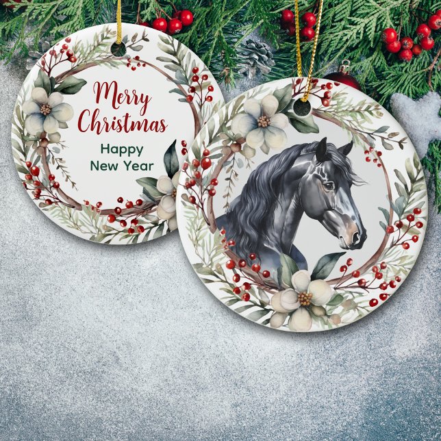Rustic Christmas Wreath Black Horse Ceramic Tree Decoration (Creator Uploaded)