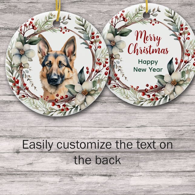 Rustic Christmas Wreath German Shepherd Dog Ceramic Tree Decoration (Creator Uploaded)