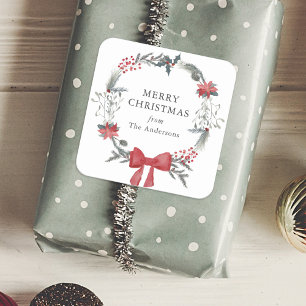 Rustic Christmas Wreath Holiday Gift Square Sticker