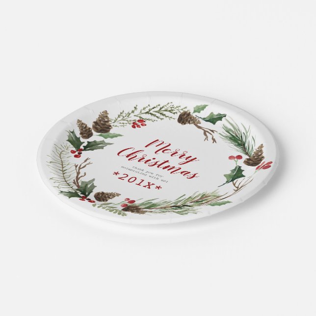 Rustic Christmas Wreath Paper Plate (Angled)