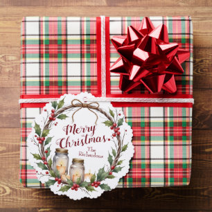 Rustic Christmas Wreath with Holly Tree Decoration Card
