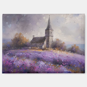 Rustic Church and Purple Wildflower Field Painting Magnet