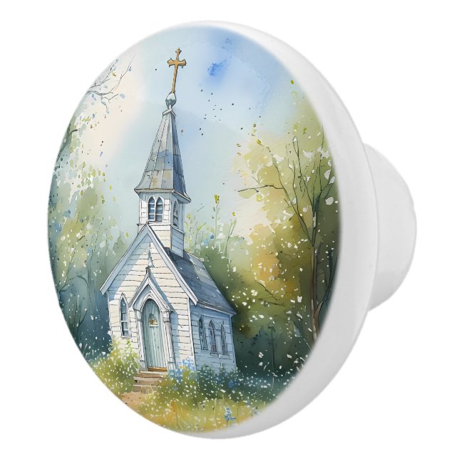 Rustic Church Path in Wildflower Meadow Ceramic Knob (Right)