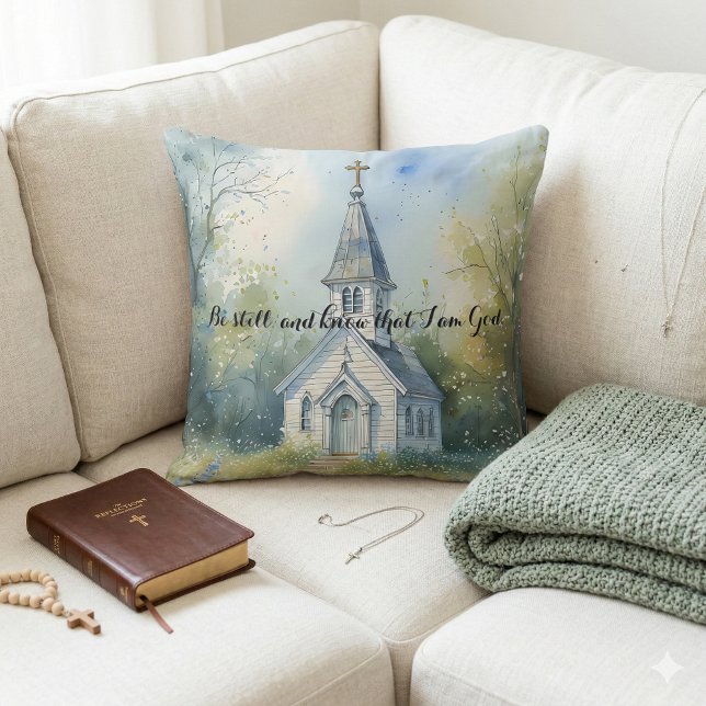 Rustic Church Path in Wildflower Meadow Cushion (Rustic Church Path in Wildflower Meadow Throw Pillow Mockup A)