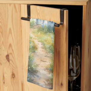 Rustic Church Path in Wildflower Meadow Tea Towel