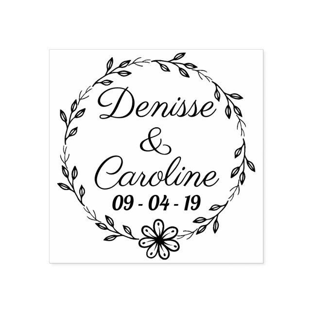 Rustic Circle Leaves Flower Save The Date Rubber Stamp (Imprint)