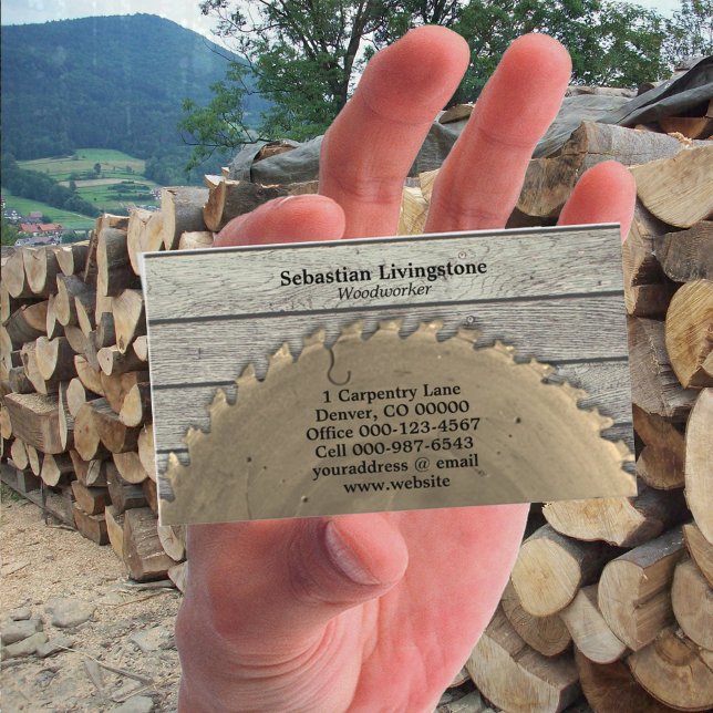 Rustic Circular Saw Carpentry Professional Business Card (Creator Uploaded)