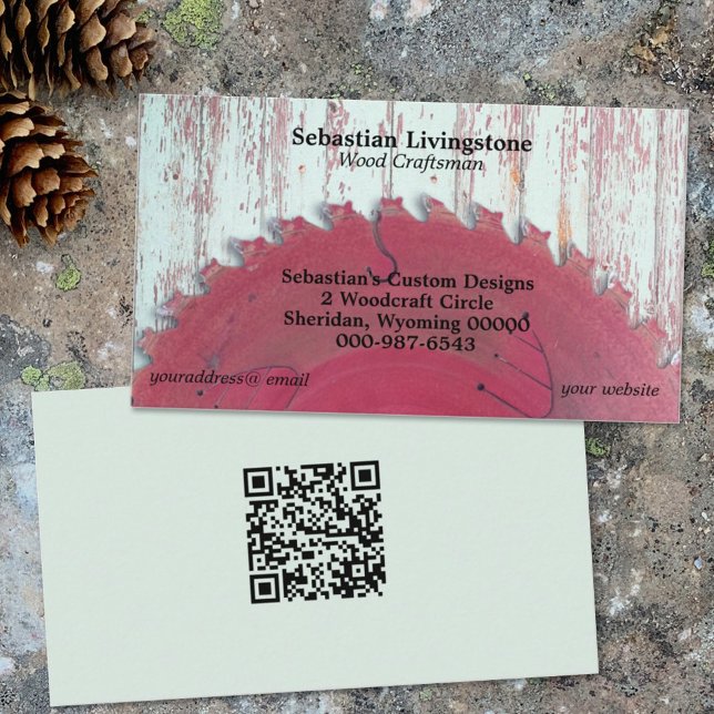 Rustic Circular Saw Wood Craftsman QR Code  Business Card (Creator Uploaded)