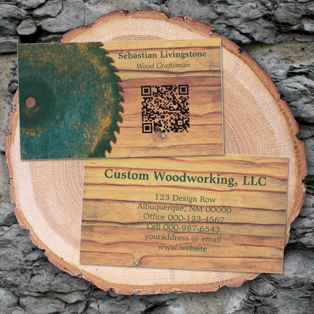 Rustic Circular Saw Woodworking Profession QR Code Business Card (Creator Uploaded)