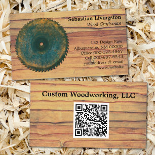 Rustic Circular Saw Woodworking Profession QR Code Business Card